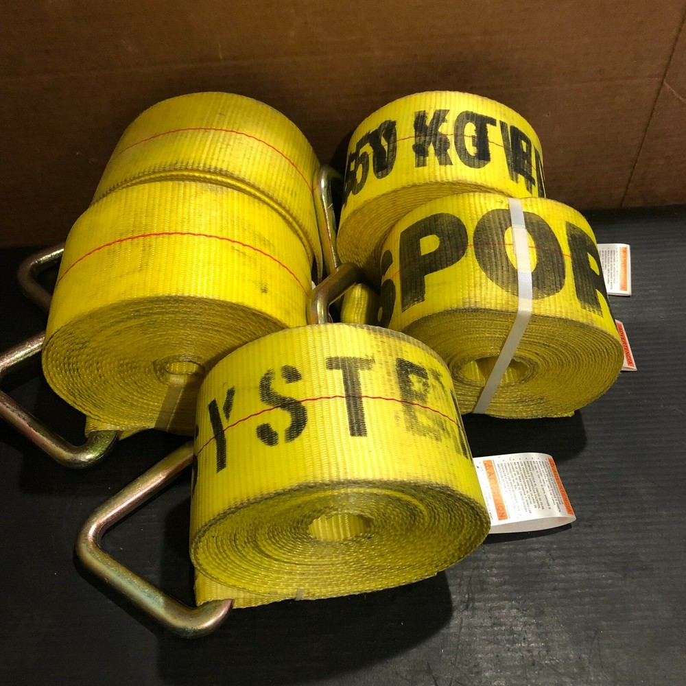 (5 ROLLS) 4" x 20" DELTA YELLOW STRAP WITH D/ RING FLATBED CARGO STRAP FREE SHIP