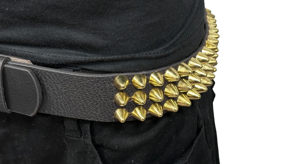 THREE Row Gold UK77 CONE Stud Belt Leather Handmade Studded Belt Punk Goth