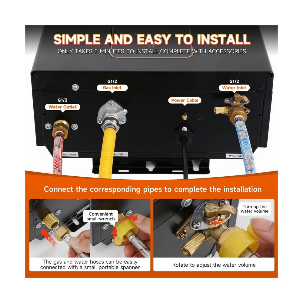 Natural Gas Tankless Water Heater, 4.21GPM 16L Indoor,Constant propane water ...