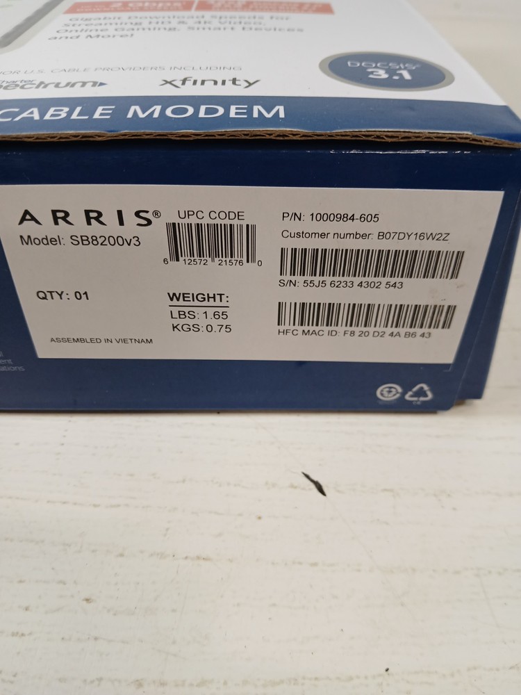 Arris Surfboard SB8200 Docsis 3.1 Cable Modem