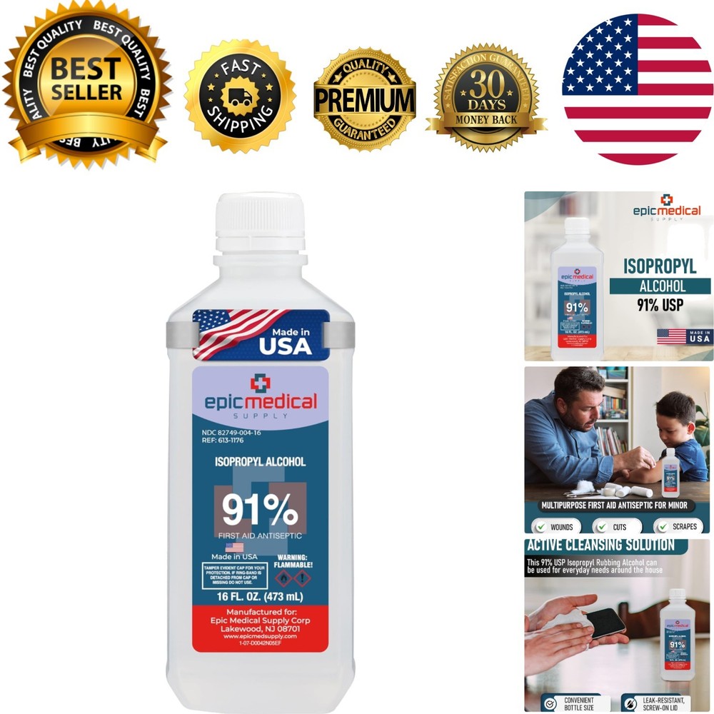 Multipurpose 91% Isopropyl Rubbing Alcohol 16 oz - Essential First Aid Solution