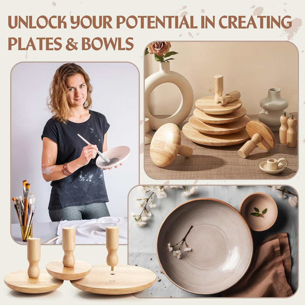 3 Pack Pottery Molds Plaster Molds Wood Pottery Tools with Handle Ceramic Tools