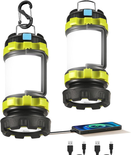 2 Pack LED Camping Lantern Flashlight Rechargeable, 2 2 Pack, Light Green