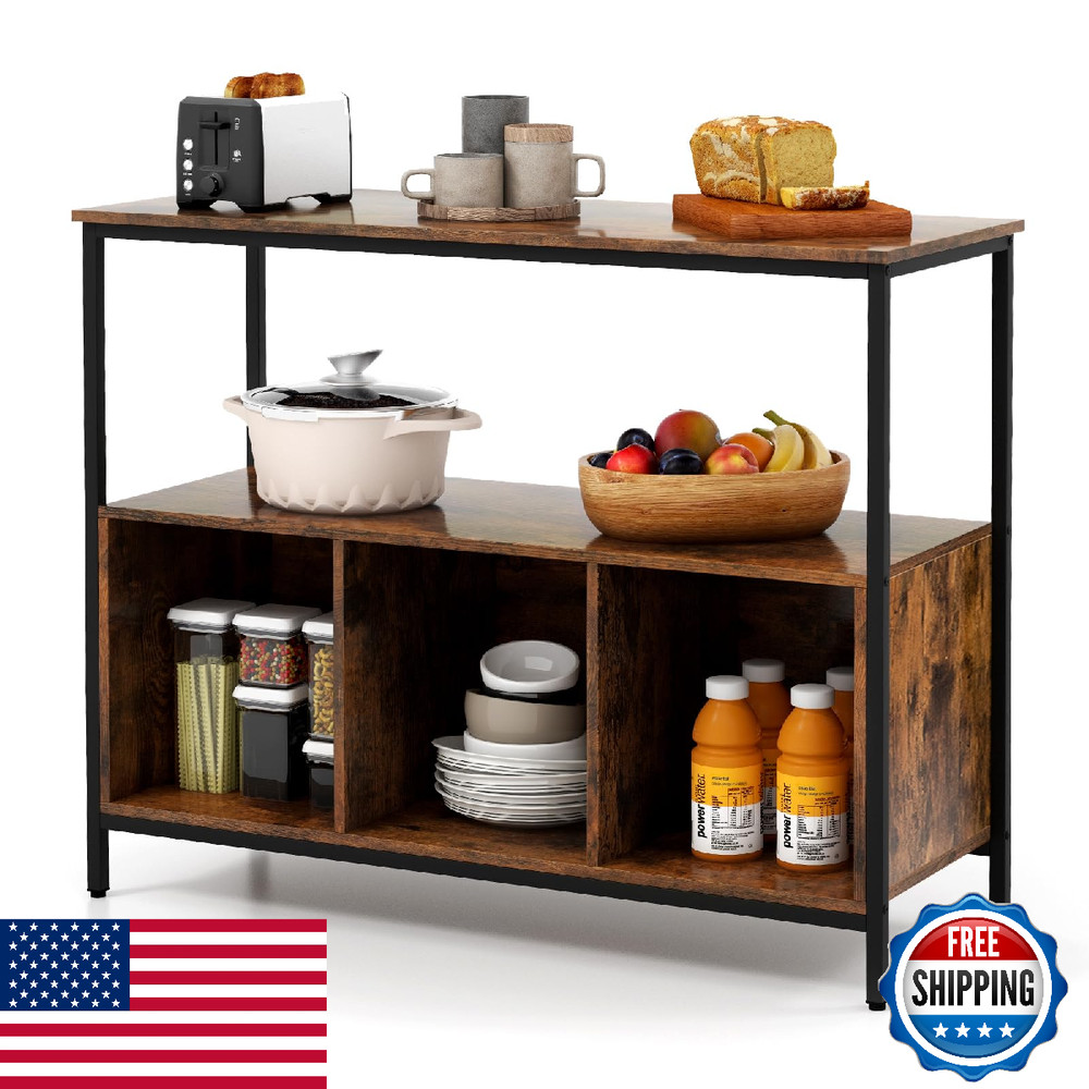 IFANNY Rustic Brown Buffet Cabinet Sideboard w/ Open Shelf & 3 Cubbies