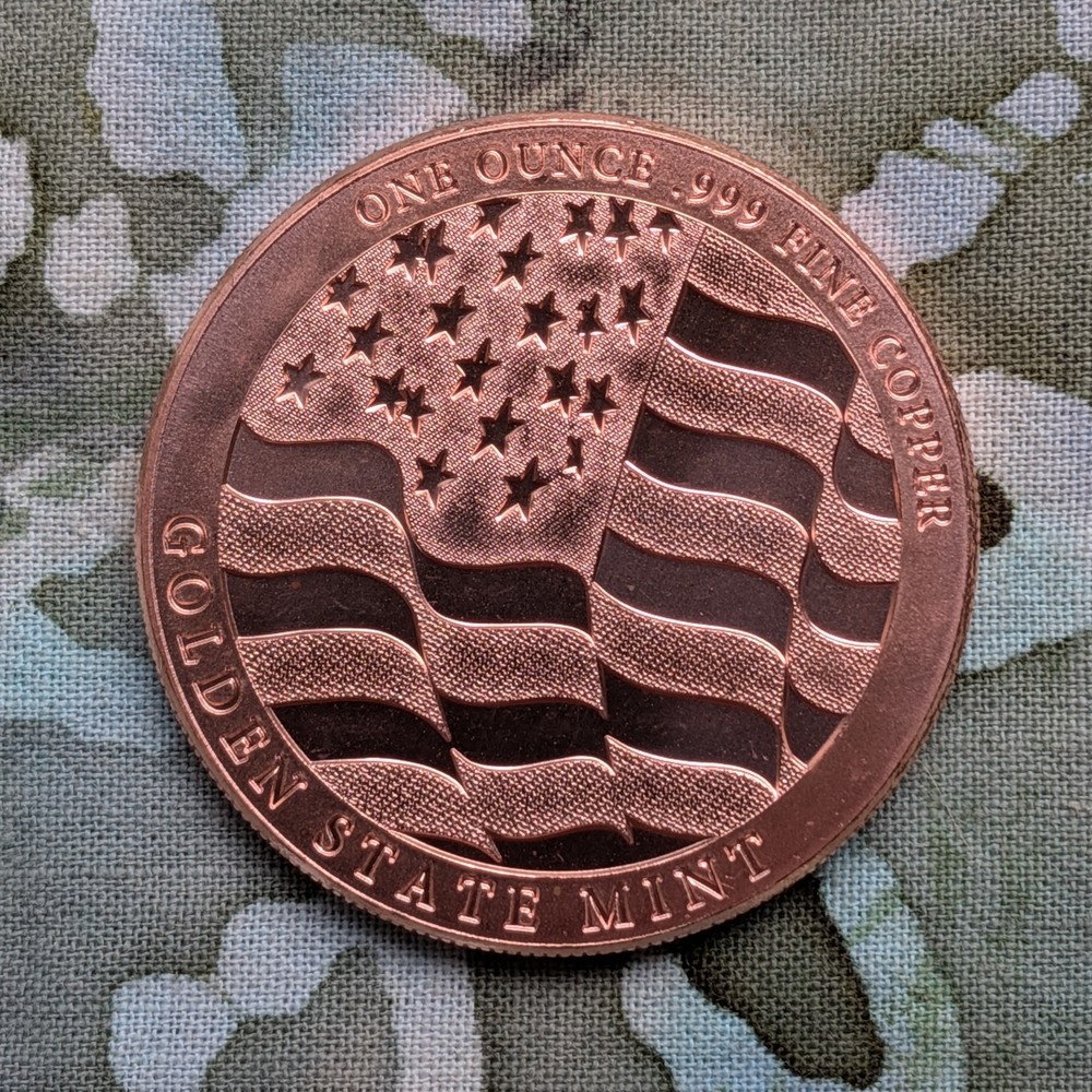 Reverse Proof GSM Double Eagle / USA Flag .999 1oz Copper Round.