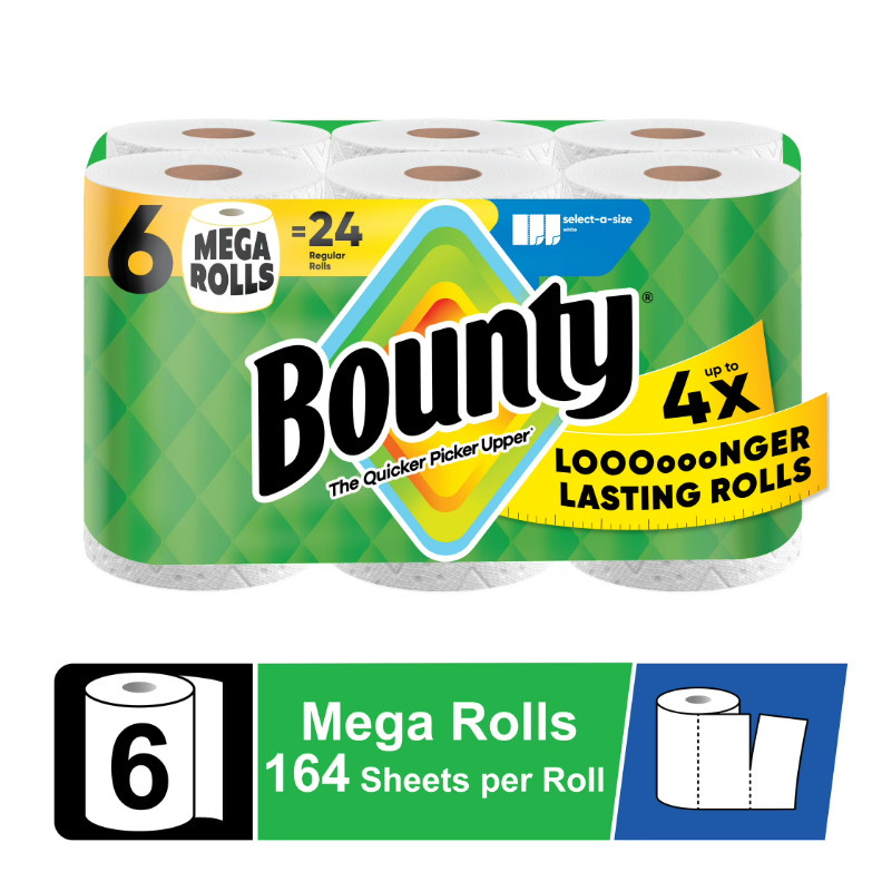 Paper Towels Select-A-Size White, 6 Mega Rolls, 164 Sheets Per Roll
