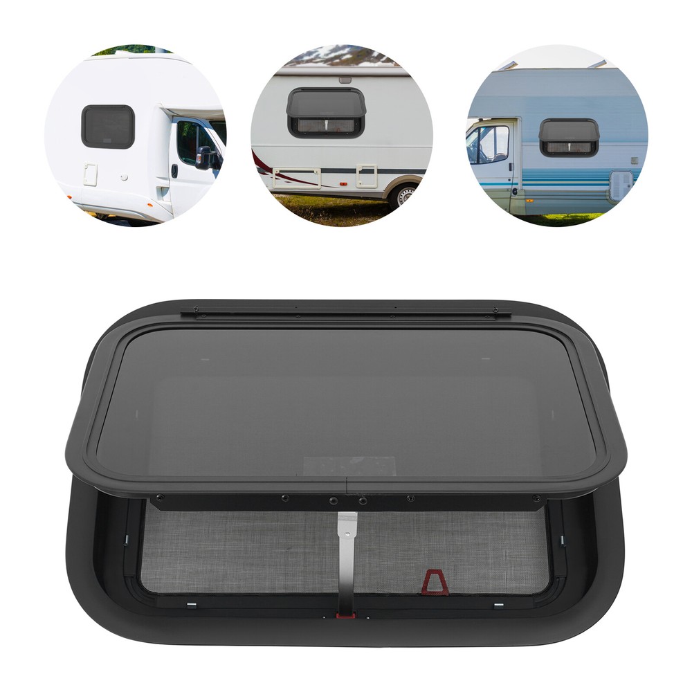 RV Exit Window W/ Trim Ring & Screen Push Out Camper Venting Window 22*15 Inch