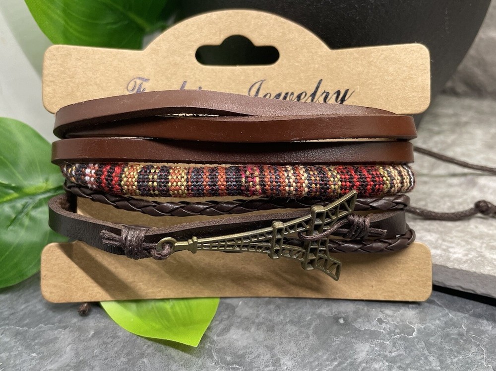 3 PC PU Leather Punk Bracelet Stackable Adjustable Tie New Free Ship B3328