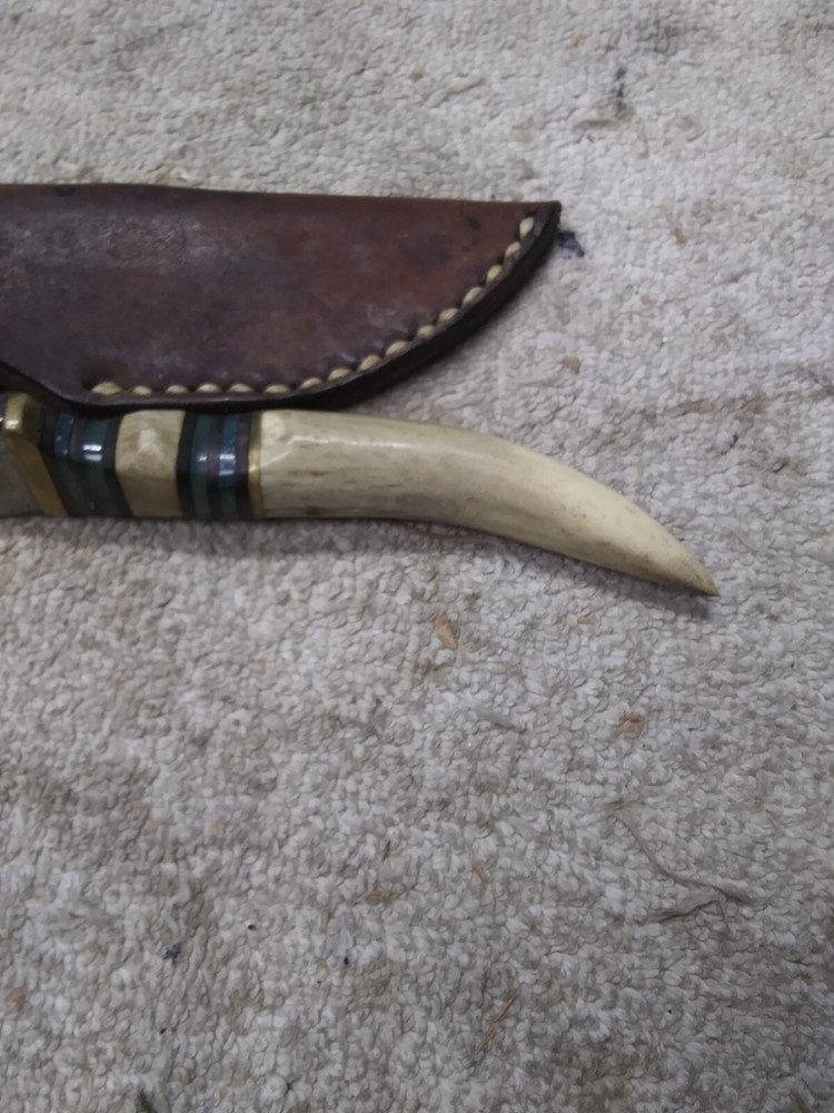 Vintage Custom Fixed Blade Hunting Knife Stag Handle Unknown Maker W/Sheath