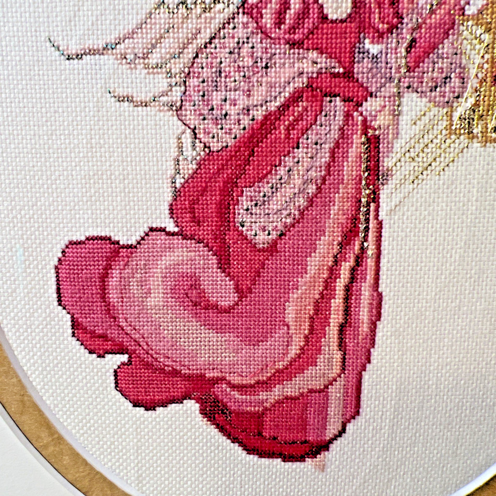 Completed Needlework VNTG. Framed Cross Stitch ANGEL Pink Spring Easter Sparkly!