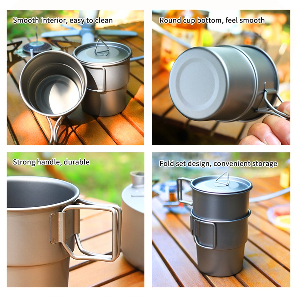 Stackable Coffee Mugs Titanium Camping Cups 300ml Foldable Handle Outdoor Y ZPKI