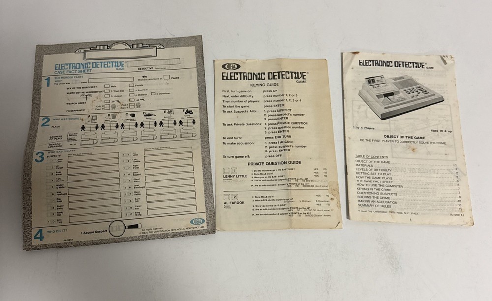 Ideal Electronic Detective Game Vintage Crime Solving Board Game Complete