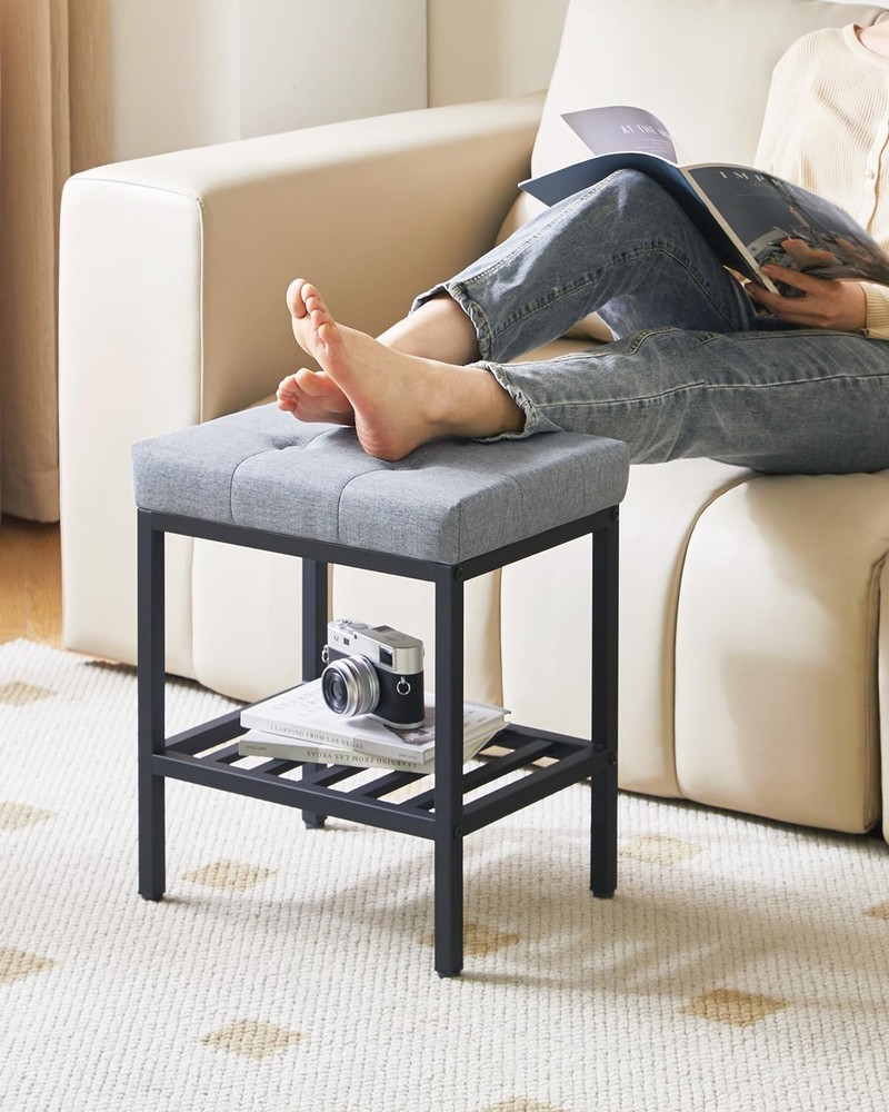 IBUYKE Rectangular Makeup Stool with Adjustable Feet and Storage Space, Footrest