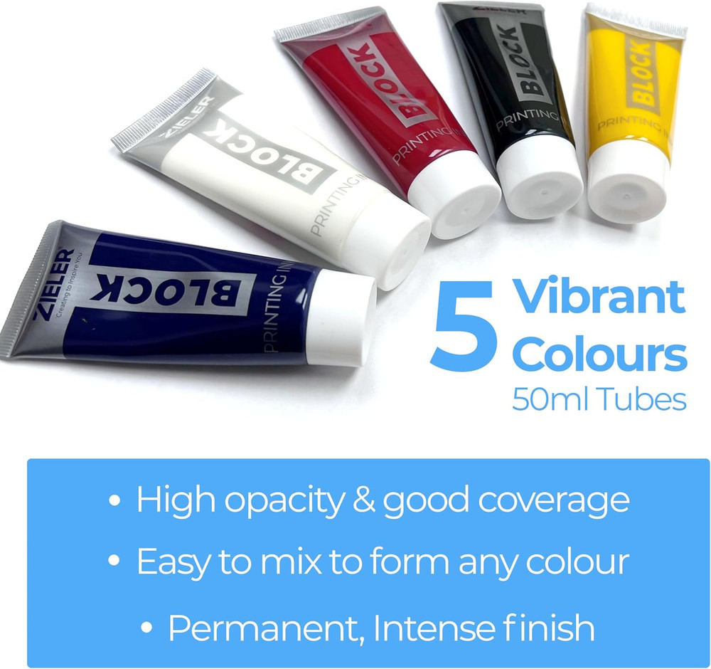 Premium Oil-Based Block Printing Inks, 50Ml Tubes, 5-Colour Set
