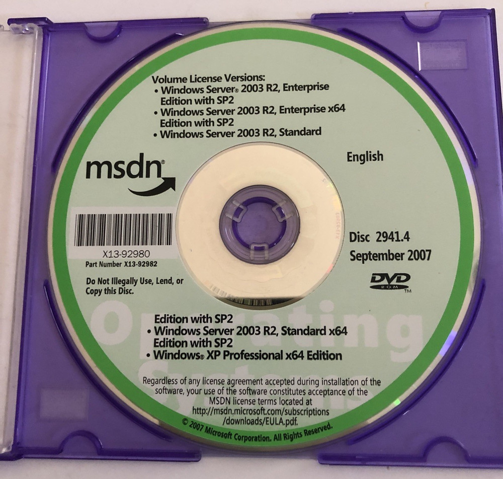MICROSOFT MSDN DISC 2941.4 September 2007