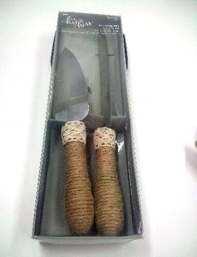 Studio His And Hers Rustic-Style Wedding Cake Knife and Server Set Jute Twine