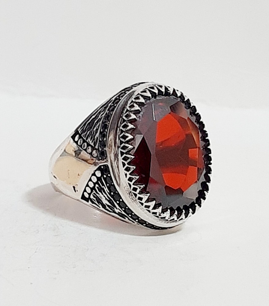 Men's Ring 925 Silver Ruby Solitaire Carniola Pirate Ring Man Sterling Ruby