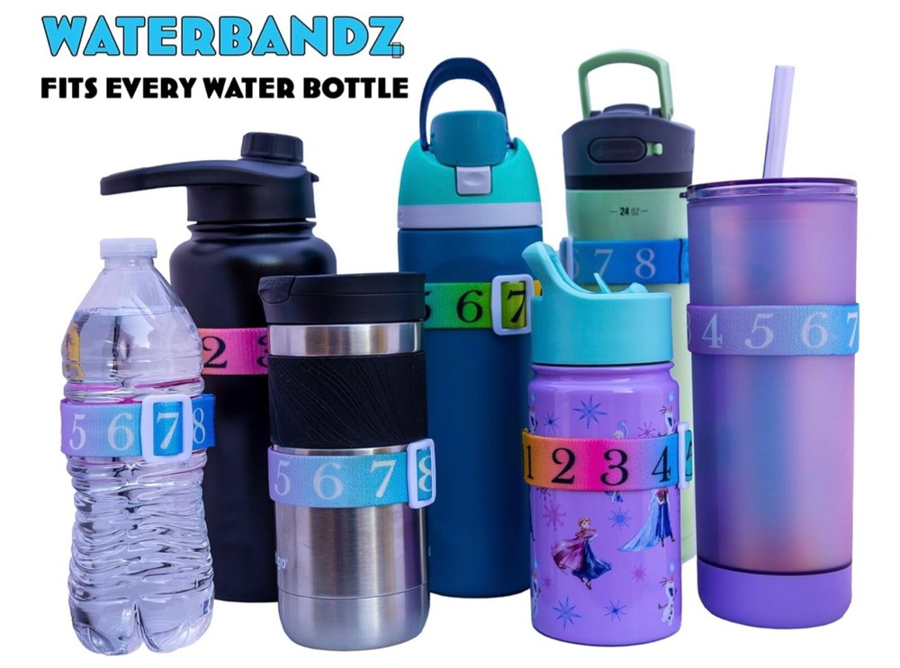 WaterBandz Water Hydration Tracker For All Water Bottles. 2 Pack. Accurate & Fun