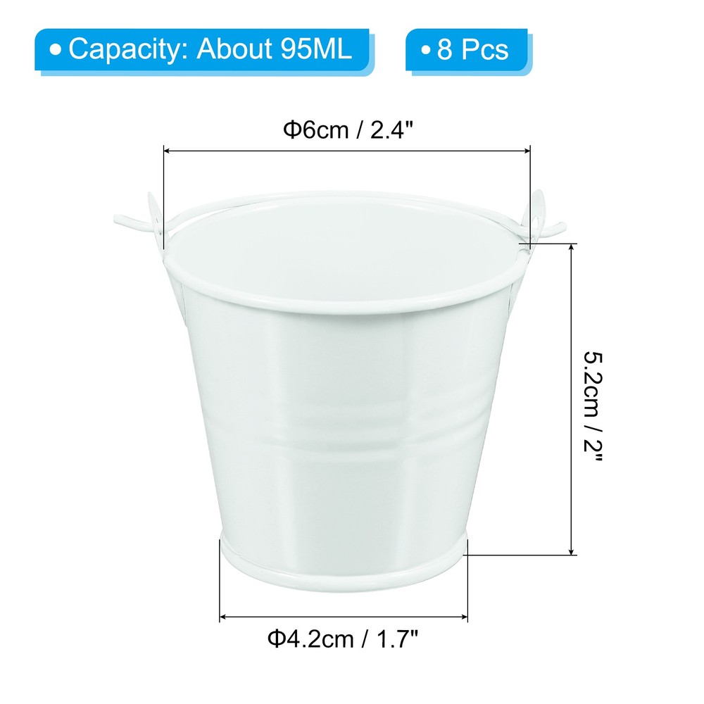 8Pcs 2.4"x2" Small Metal Buckets Mini Galvanized Easter Buckets White