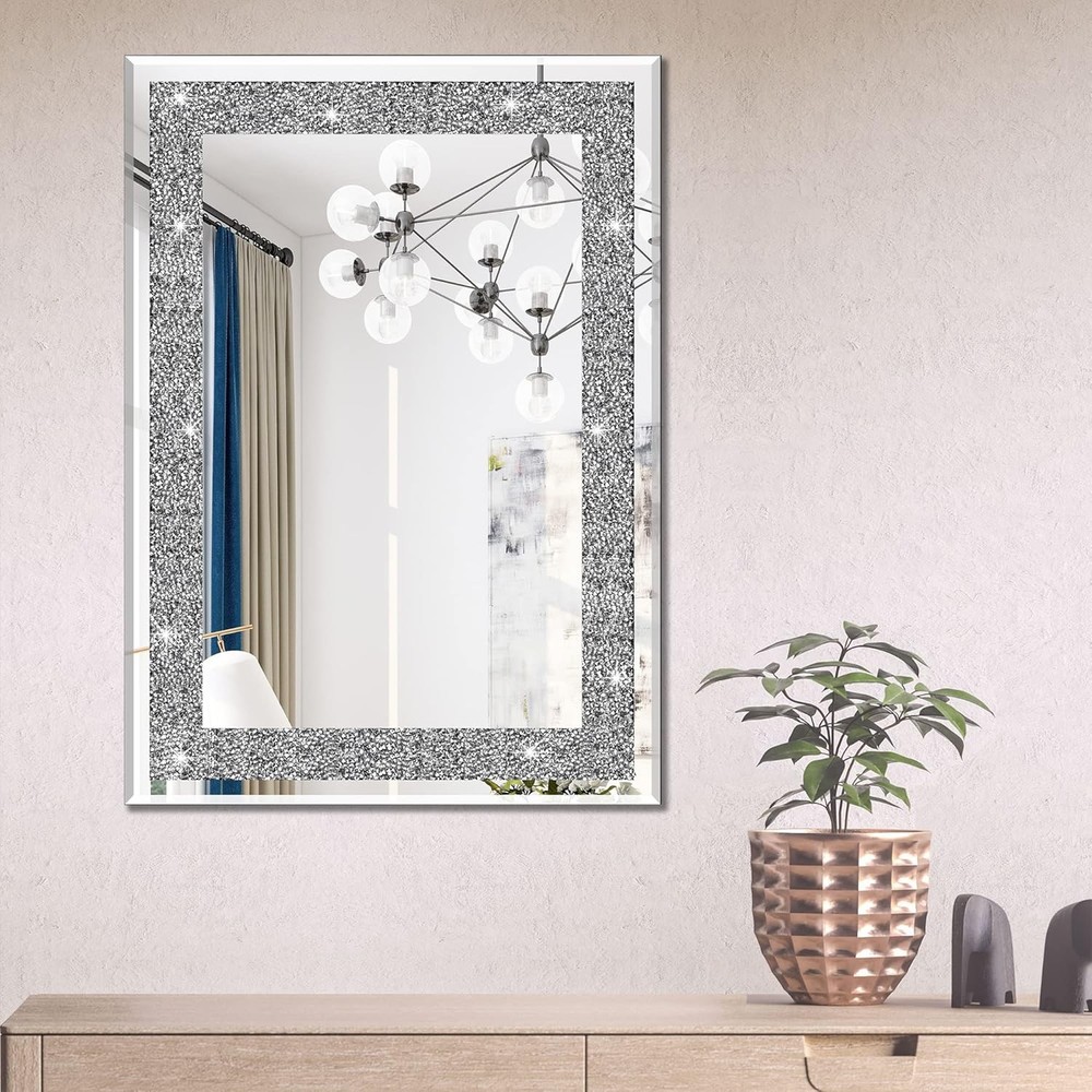 16" x 20" Crystal Crush Diamond Rectangular Wall Mirror Bathroom Entryway