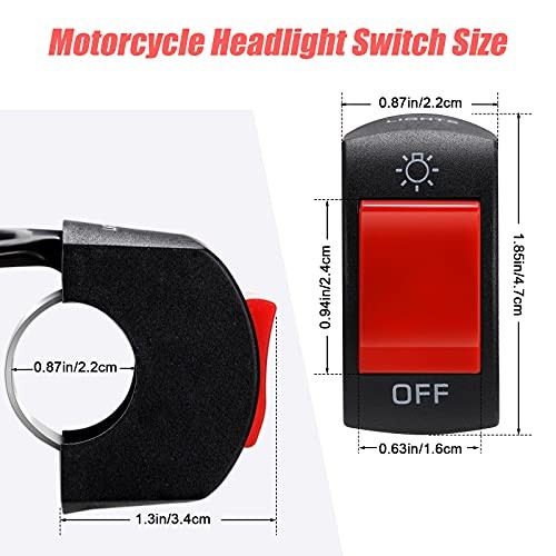 3 Pieces Motorcycle Headlight Switch Handlebar Toggle Switch 7/8 Inch 22 Red