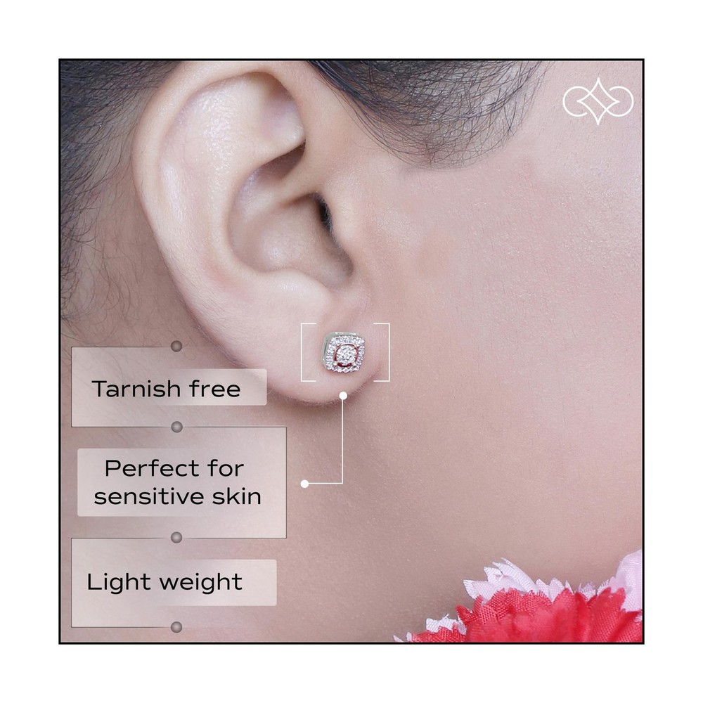 Dazzlingrock Collection 0.20 Carat Round White Diamond Cushion Cluster Stud E...