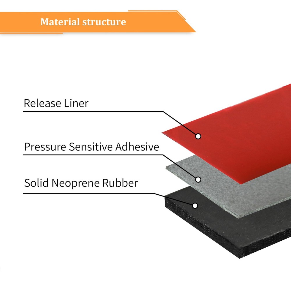 Solid Neoprene Rubber Strips Adhesive Backing 1/8 Inch Thick 2 Wide 10 Ft Long