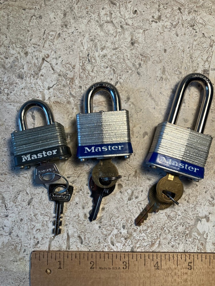 Master Locks 3x 2X No. 3 - 1X No. 22 Pad Locks 2 Keys each