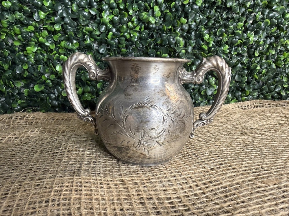 Antique Richfield Plate Co. Quadruple 2177 Sugar Bowl Etch Pattern Double Handle