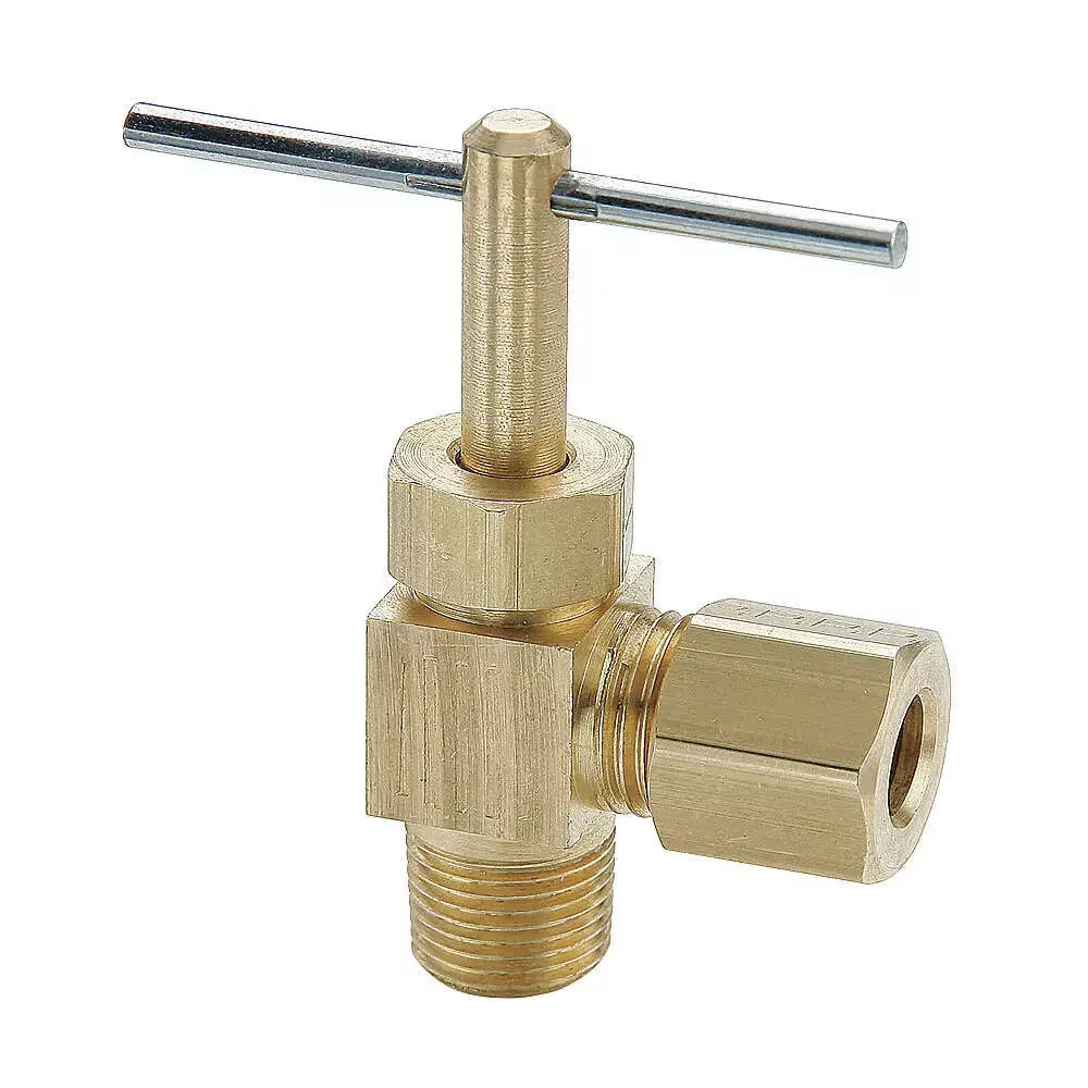 NV104-04-02 Brass Needle Valve, Angled, 1/4" Compression X 1/8" MIP