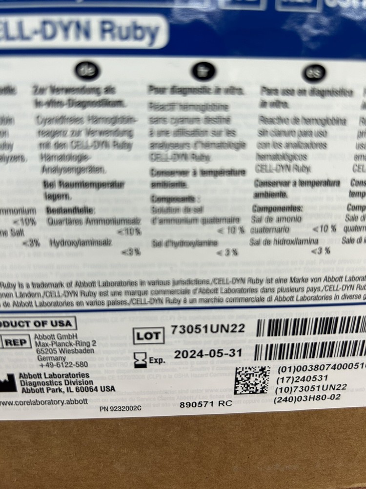 Abbott Cell-dyn Ruby Cn- Free Hgb/ Noc Lyse 03H80-02