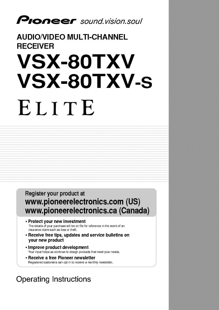 Pioneer VSX-80TXV Receiver Owners Manual