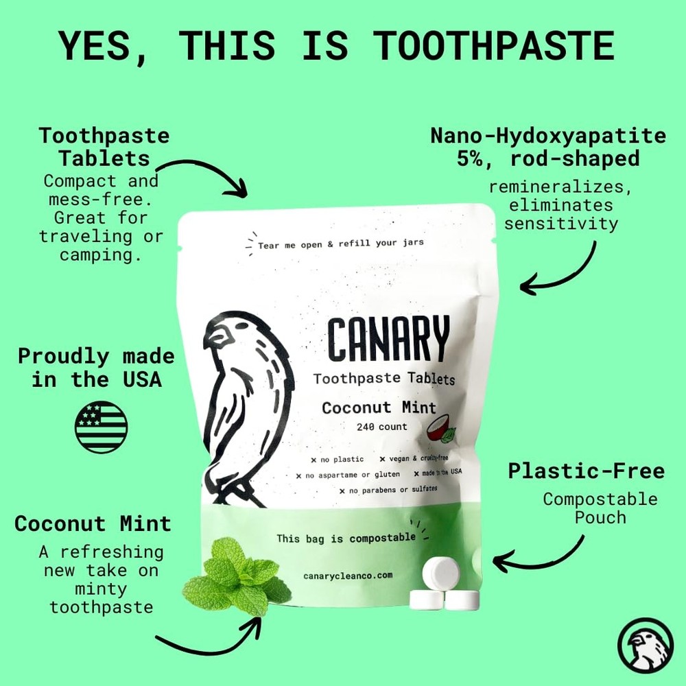 Canary Nano Hydroxyapatite Toothpaste Tablets Coconut Mint - Remineralizing, Flu