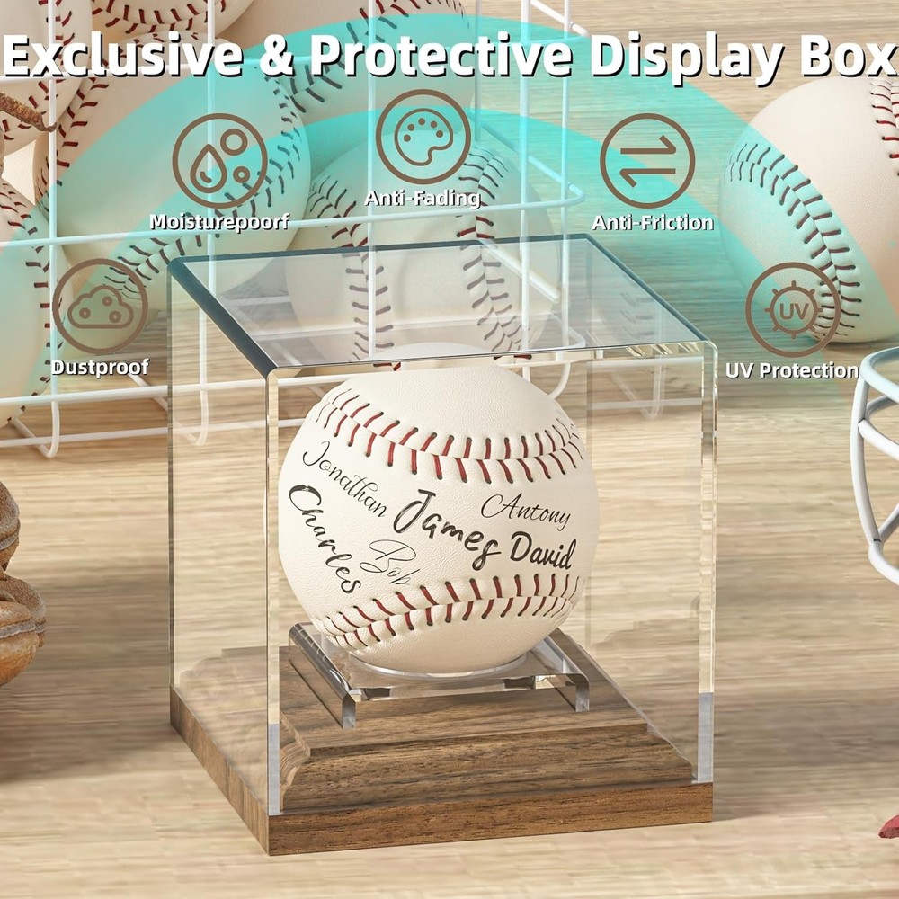 Baseball Case Display for Balls Walnut Wood Base Acrylic Clear
