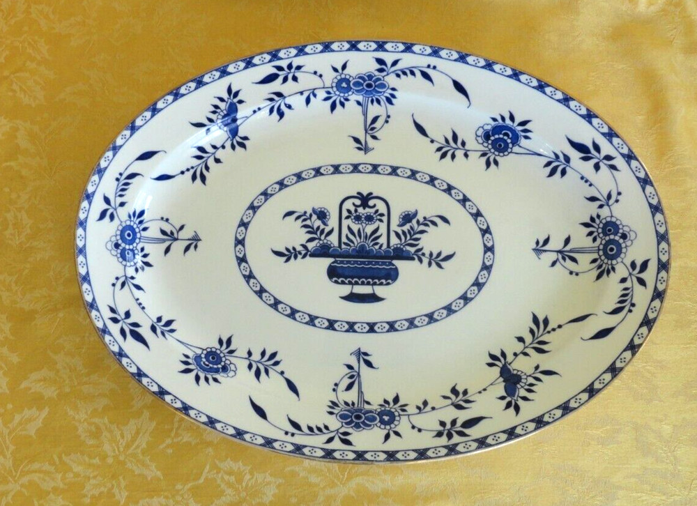 Antique Minton China Delf Blue Large Oval Platter 19.25"