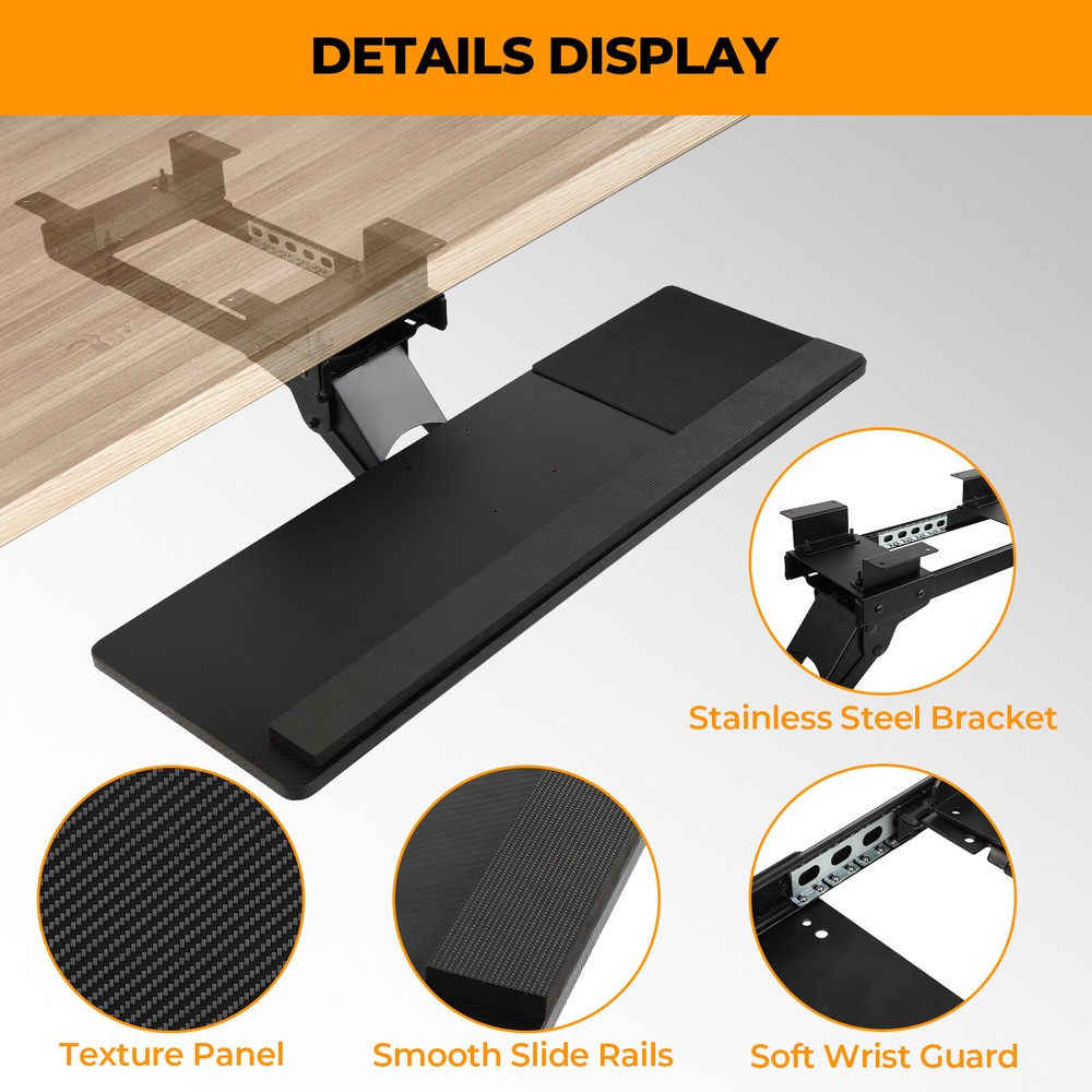 Multi-Function Under Desk Keyboard Tray Adjustable，Slide Out Keyboard Tray