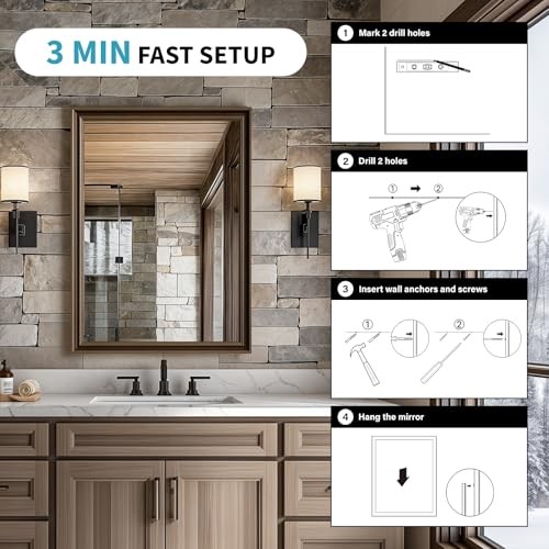 Effect Framed Wall Mirror, 36x36 Rectangle Mirror, 36"L x 36"W Retro Copper