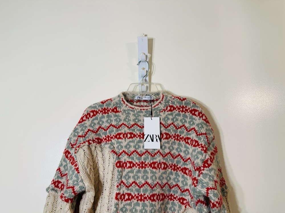 Zara mock neckline wool blend pullover sweater multicolor NWT size L