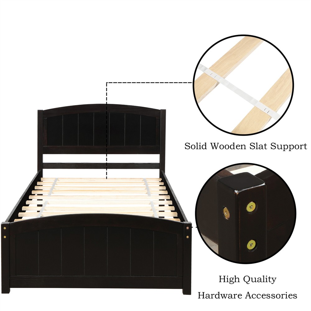Twin Size Bed Frame Wood Platform Bed Frame with Headboard White/Gray/Espresso