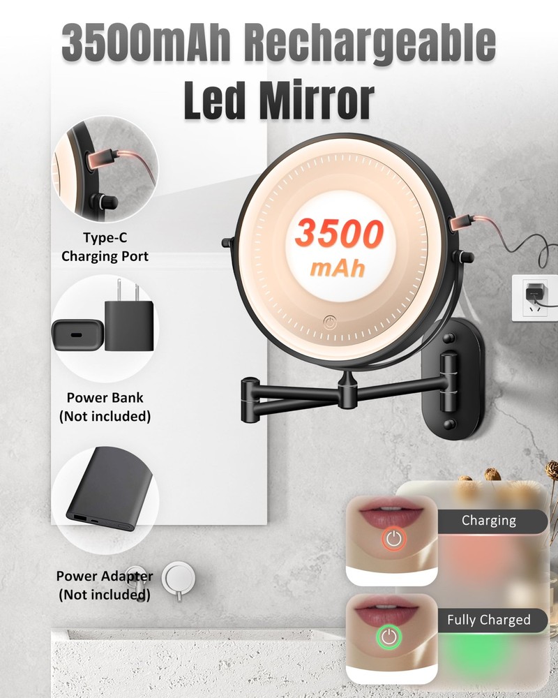 Wall Mounted Makeup Mirror with Light, 30X/1X 8'' Double Sided LED Magnifying...