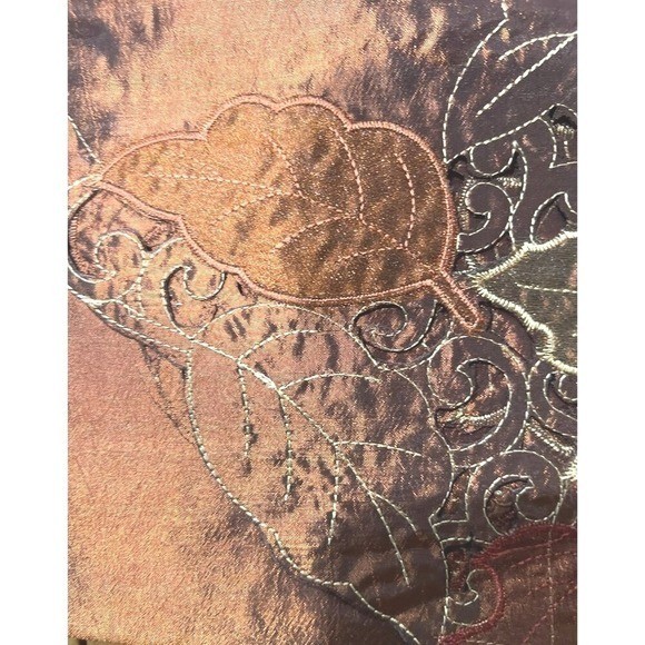 Table Runner 13x70 Bronze Polyester Shimmer Ridge Fall Leaves Pattern 2014