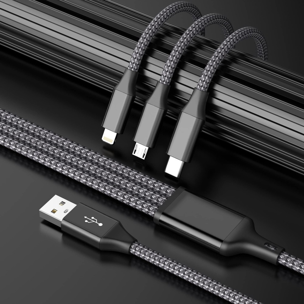 IDISON Multi Charging Cable(2Pack 4FT), 3 in 1 USB 2Pack 4FT, Black Gray
