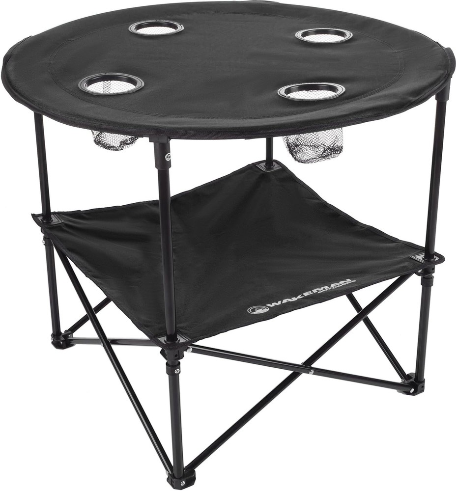 Compact 2-Tier Folding Table with Cupholders for Camping & Picnics - Black