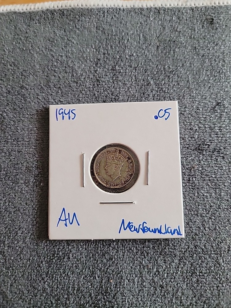 1945 Newfoundland Five Cent, AU Condition! Silver! Low Mintage!