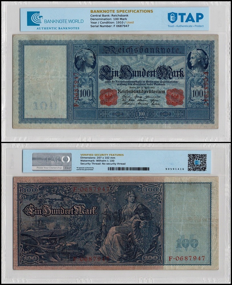 Germany 100 Mark, 1910, P-42, Used Authenticated