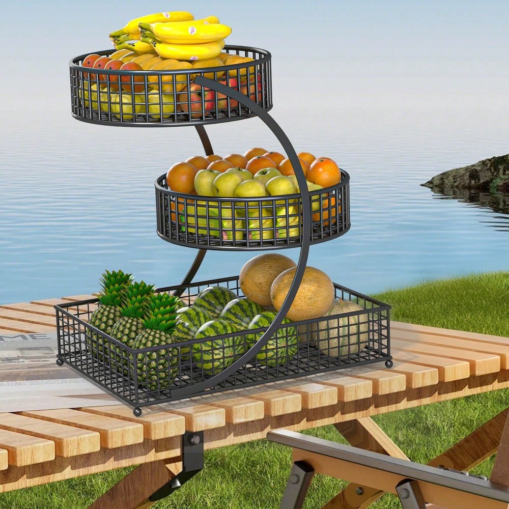 3 Tier Round Metal Storage Rack, No Assembly Required, Multi-Tier Kitchen