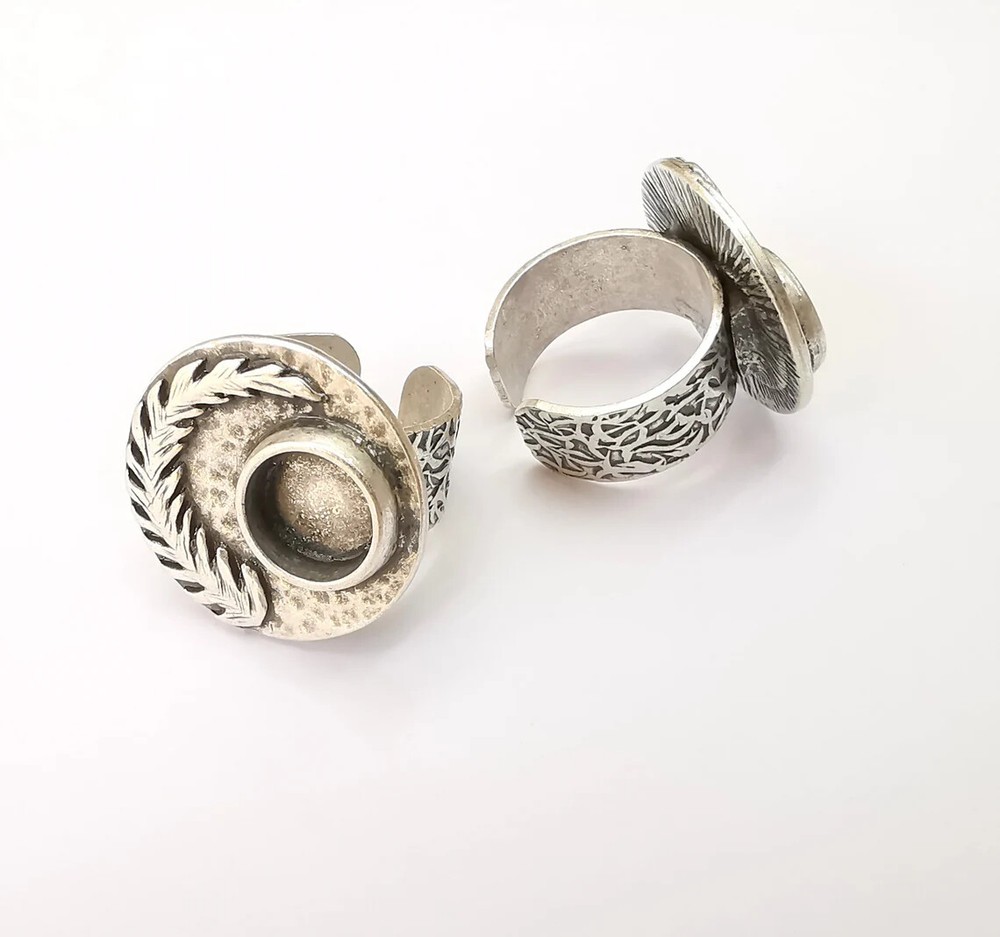 Fern Leaf Ring Blank Settings, Cabochon Mounting, Adjustable Resin Ring Base