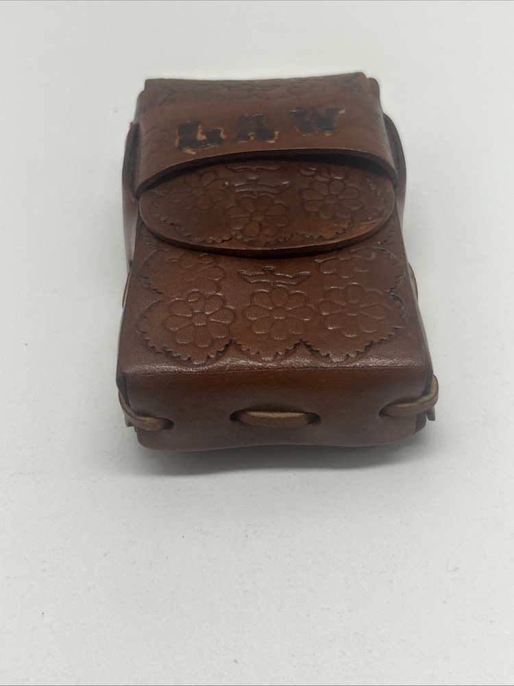 VINTAGE LEATHER CIGARETTE CASE HAND TOOLED & STITCHED