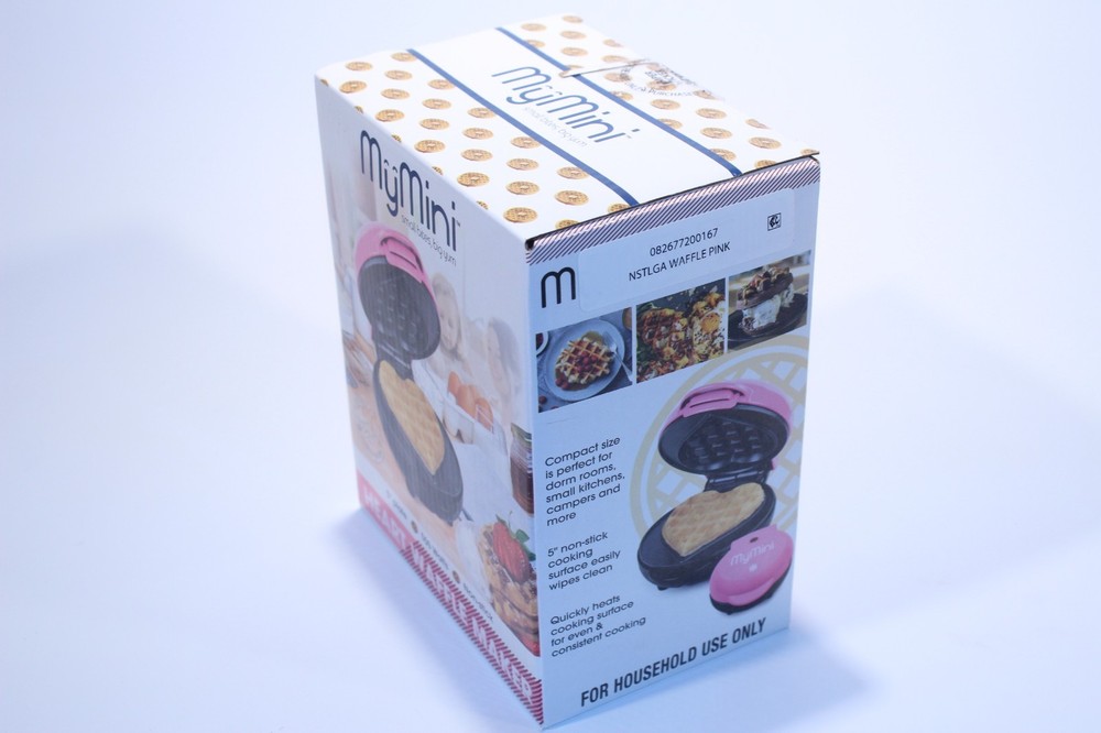 Compact Waffle Maker Heart Shaped MyMini Nostalgia Small Space Non Stick Surface