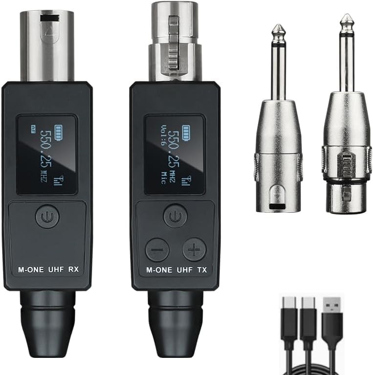 UHF Wireless XLR Transmitter and Receiver Plug-On Wireless Microphone System for